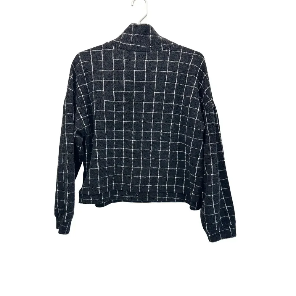 Madewell Textured Turtleneck Top in Windowpane Black White Large